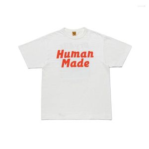 Camisetas masculinas MADE HUMAN no peito com letras de desenho animado Pato nadador Casal Camiseta de manga curta Camiseta de verão para homens e mulheres