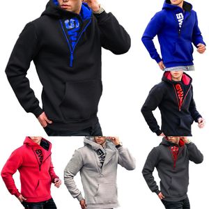 LOGO European and American Sweatshirts trend plush pullover Men's Hoodies side zipper hoodie