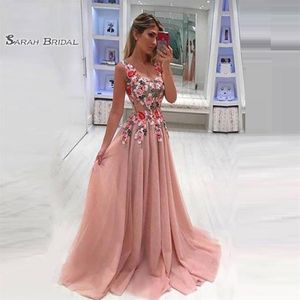 Aplikacje V-Neck Sweet Różowe sukienki balowe vestidos de festa wieczor