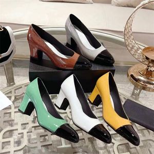 Designer women's brand high heels Spring and autumn new leather dress shoes Fashion boat shoes sexy party shoes patent leather wedding shoes women's leather strap box