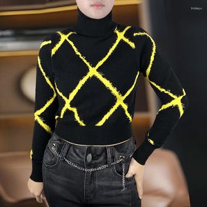 Women's Sweaters Turtleneck Autumn 2023 Vintage Clothes Female Clothing Blue Ladies Striped Sweater Turtle Neck Tops For Women