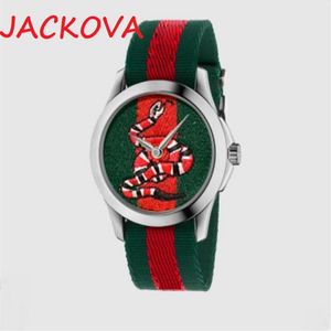 Högkvalitativ VK Factory Quartz Movement Famous Brand Watch Women Män Bee Snake Tiger Mönster Nylon Tyg Läderbälte Par Cla3093