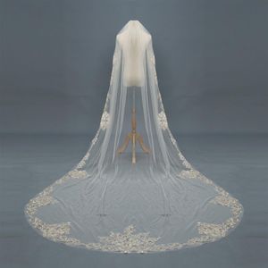 3m långa bröllopslöjor Katedral 1T Bridal Veil Accessories Lace Applique White Ivory Champagne Bride Veil med COMB332O