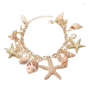 Charm Bracelets Natural Boho Bracelet seleciona conchas de estrelas do mar que aparecem durante as marés na praia do oceano e são tecidas em uma corrente à mão