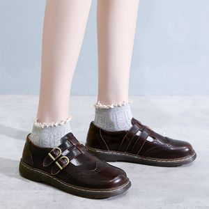 Dress Shoes Mary Jane Shoes Summer Thin Section Japanese Double Buckle Low-cut Flat Round Toe Small Leather Shoes Women 230721