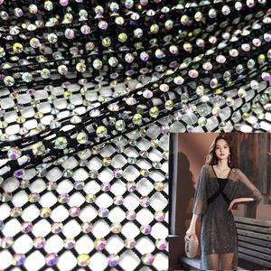 Tyg och sömnadssöming Rhinestones Mesh DIY Ribbon Trim Mesh Crystal Tyg Strass Tape Net med strass Kristallklippning för DIY Dress Garm 230721