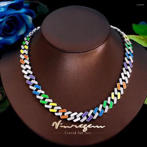Chains Vinregem Lab Created Sapphire Gemstone Colorful Miami Cuban Chain Necklace For Women Men Hip Hop Rock Fine Jewelry Wholesale