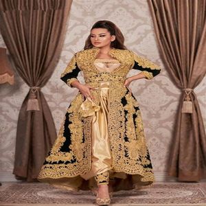 2021 GOTHIC Tradycyjne Kosowa Albańska Caftan Czarne sukienki wieczorowe Długie rękawy Złota Aplikacja Plus Size Sukienka balowa na arabską WOM322N