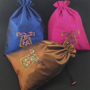 2pcs Vintage Embroidery Clothes Shoe Dust Cover Satin Fabric Drawstring Bag Chinese style Travel Mens Womens Underwear Storage Pou329E