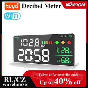 Шуммеры Tuya Wi -Fi Digital Decibel Sound Meter Температура влажность Decibel тест будильника часы светодиодный цвет дисплей приложения 230721