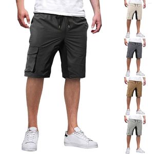 Shorts masculinos 2023 calças cargo verão com cordão contraste casual cinza claro preto azul marinho bege caqui