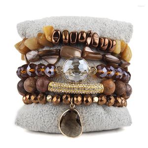 Strand RH Fashion Bohemia Jewelry Accessory Stone Beaded Charm 5pc Stack Stretch Bracelets Set For Women