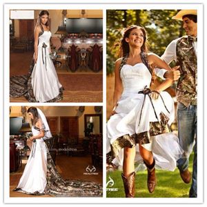 2018 Vintage Camo Wedding Dresses Sweetheart Halter Satin Cowgirls Camouflage Wedding Gowns Bridal Dresses Gowns Chapel Train243c