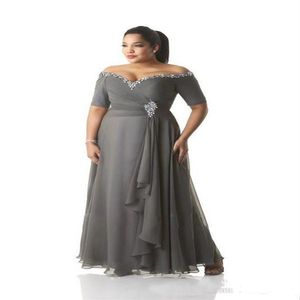 Grey Mother of the Bride Dresses Plus Size Off the Shoulder Cheap Chiffon Prom Party Gowns Long Mother Groom Dresses Wear2282