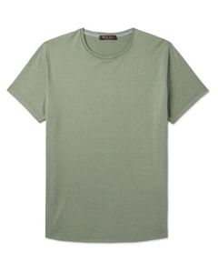 Designer Men T Shirt Loro Piana Men's Green Silk And Cotton-blend T-shirt Short Sleeves Tops Summer Tshirt
