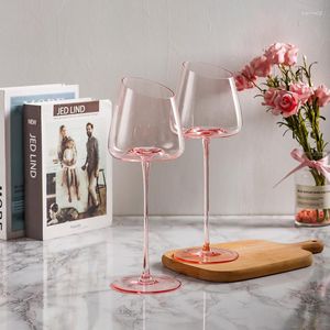 Taças de vinho luxuosas taças de vidro vermelho rosa cristal puro feito à mão 570 ml presente