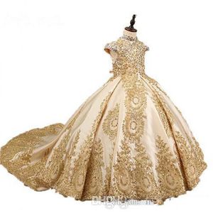 Gold Beads Appliqued 2019 New Style Ball Gown Princess Little Girls Pageant Dresses For Kids Little Baby Children Camo Flower Girl273l