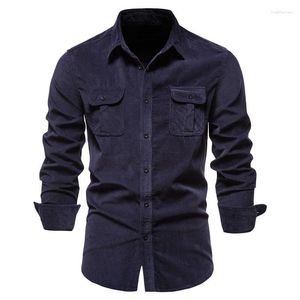 Camicie casual da uomo Cotone di velluto a coste Moda uomo Risvolto Tinta unita Camicette slim fit Primavera Autunno Abbigliamento Camicia di qualità per 3XL