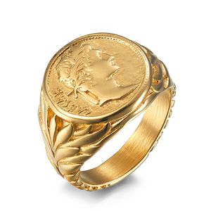 KOTiK New Fashion the Great of Rome Rings for Men Punk Vintage Stainless Steel Roman Coins Caesar Head Ring Jewelry Gifts