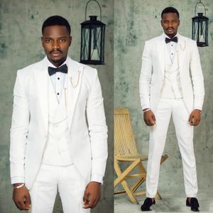 Men's Suits White Groom 3 Piece Tailcoat Business Casual Man Suit Customization (jacket Vest Trousers)