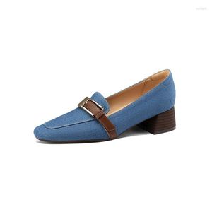 Kleidschuhe 2023 Loafer mit Absatz für Damen, bequeme weiche Pumps, Frühling und Herbst, echtes Leder, klobige Med-Absätze, Größe 34–40