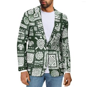 Ternos Masculinos Polinésia Tribal Samoa Totem Tatuagem Estampas Samoa Moda Boutique Elegante Negócios Terno Magro Blazers Decote em V Roupas de Escritório