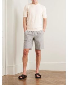 デザイナーの男性Tシャツロロピアナメンズホワイト70％コットンとシルクブレンドピックTシャツショートスリーブトップスサマーTシャツ