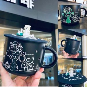 o copo de 400 500ml mudança de cor starbucks copos de luxo casal canecas de cerâmica com tampas caneca da manhã leite café chá café da manhã dia dos namorados fr