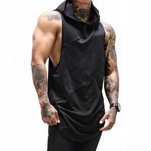 Regatas masculinas Roupas de marca Musculação Muscle Guys Fitness Masculino Ginásio Top com capuz Colete Longar Roupas esportivas Camisa sem mangas de algodão com capuz 230721