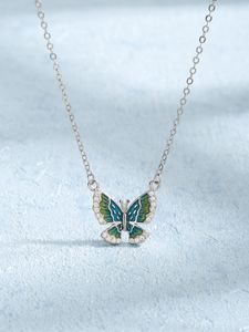 2023 Europa och Amerika Ny S925 Sterling Silver Teal Butterfly Necklace Fashion Versatile Elegant Advanced Design Necklace Female