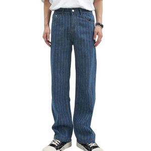 Calça jeans masculina reta listrada azul 230721