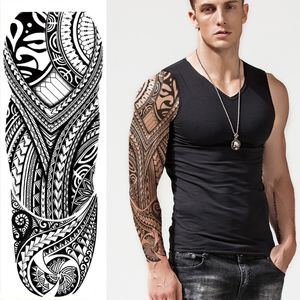Wodoodporny tymczasowy tatuaż naklejka maska ​​totem strzałka geometryczna pełne ramię rękaw tatoo fake tatuaże tatuaże dla mężczyzn kobiety