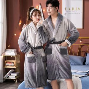 Women's Sleepwear Autumn Winter Couple Gradient Night-Robe Thicken Warm Coral Fleece Bathrobes Flannel Homewear