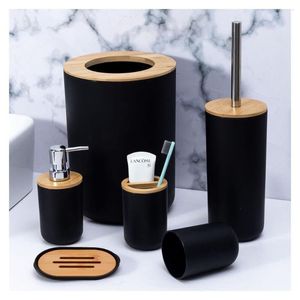 Conjunto de acessórios de banho Preto Conjuntos de acessórios de banheiro Suporte para escova de dentes Dispensador de sabonete Escova de vaso sanitário Lixeira Pasta de dente essencial