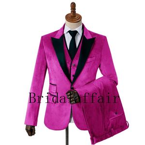 Bridalaffair Groom Tuxedos Groomsmen Rose Red Peak Lapel Man Suit Wedding Men's Blazer Suits Custom Made Jacket Pants V250B