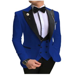 İnce Fit Kraliyet Blue Damat Smokin Pik Kavur Sağdı Sağdıç Erkek Gelinlik Tarzı Man Ceket Blazer 3 Parça Suit Jake Pantolon Yelek T220G