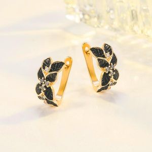 Baumelnde Ohrringe Luxus weiblich schwarz Schmetterling Gelbgold Farbe Clip Blume Vintage Hochzeit für Frauen
