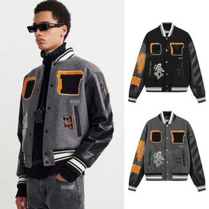 American Fashion Aviator Baseball Jacket Mens Sportswear Pu Cotton Patchwork Cardigan Coat Brand Designer White Varsity Jackets