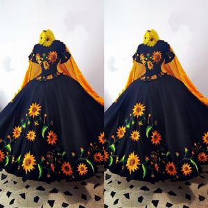 2023 Fashinable Mexcian Quinceanera sukienki słonecznikowe haftowane z łuku ramię Charro Sweet 15 sukienka Formalne suknie 204e