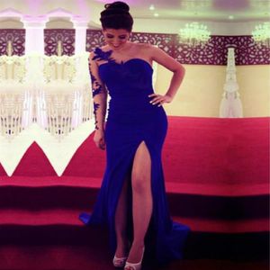 Royal Blue Evening Dresses Wear One Long Hermes Mermaid Prom Dresses With Front Slits Elegant Special Endast Formell Celebrity P196J