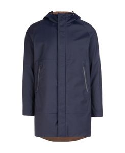 Мужские куртки Loro Piana осень -молния темно -синяя рубашка для повседневного капюшона с несколькими карманами