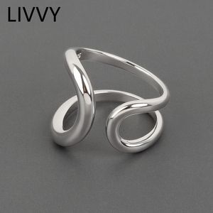 LIVVY Silver Color and Gold Color Irregular Double Line Open Ring Female Trend Sweet Sexy Elegant Handmade Hip-Hop Fashion Ring