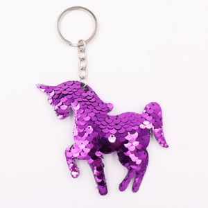 Fashion Sequin Unicorn Reflective Double-sided Sequin Pony Keychain Bag Pendant