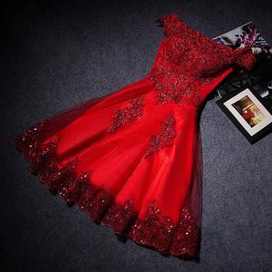 Princess Red Evening Dresses Elegant Off the Shoulder Bride -klänning med applikationer kort boll prom party hemkommande examen formal277x