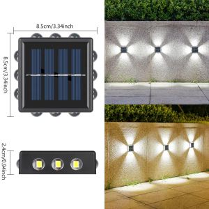 4 Sides Solar Wall Mounted Lights Outdoor 16 LED Warm Waterproof Up Down Right Left Solar Luminous Lighting Balcony Yard Garden Decoration Solar Power Flood Lights