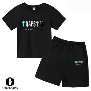 Kläder sätter sommaren Trapstar Tshirt Kids Boys Beach Shorts Set Streetwear Tracksuit Men Women Clothes Girls Sportwear 230721