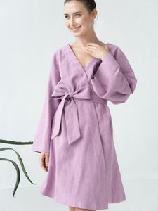 女性用の女性用スリープウェアラインド紫色の女性用ゆるい長袖vネックサッシコットンバスローブ女性ソリッド2023サマーカジュアルパジャマ