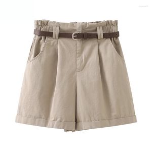 Pantaloncini da donna Khaki Cotton Chorts Summer Thin 2023 Pantaloni a gamba larga casual slim a vita alta piccola