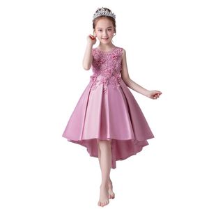 Платья для девочек, модная детская юбка принцессы, трендовая дышащая кружевная сетчатая одежда с цветочной вышивкой A06214m