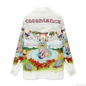 Casa Diseñador Moda Ropa Camisas Chándales Casablanca 22aw Retrato Flor Seda Pareja Camisa hawaiana de manga larga